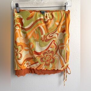 Wild Fable Skirt size S Hippie 70s Disco Orange Print Tiered Short Mini Festival